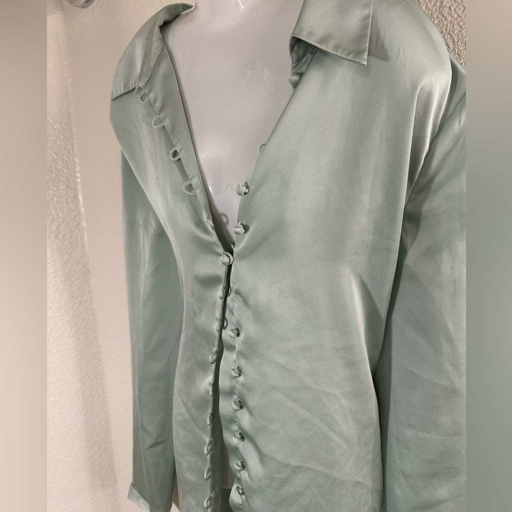 Sage Green Silk Blouse, Size M
